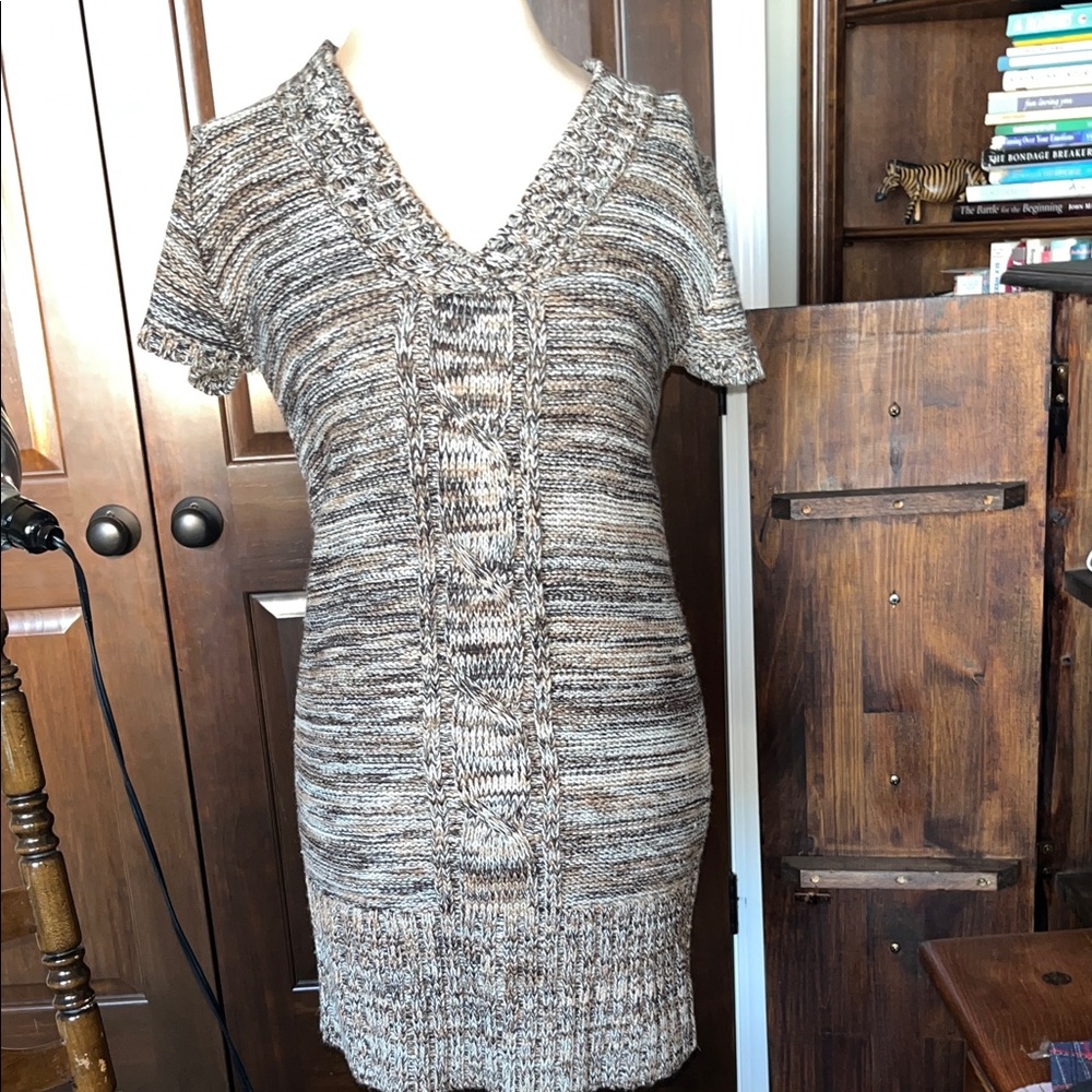 Body Central Textured Knit Mini Dress - Brown and Cream
